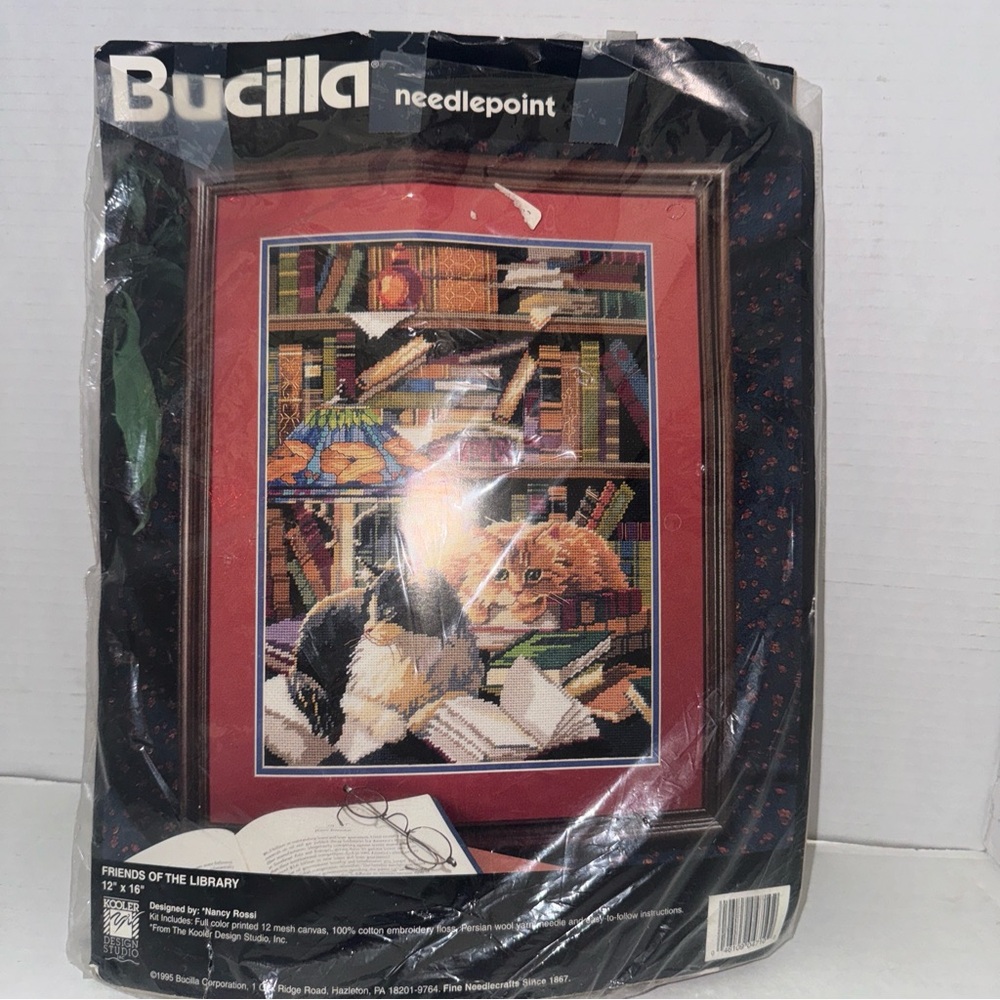 Bucilla Needlepoint Kit with Cat and Bookshelf Design